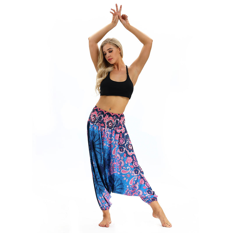 Women's Baggy Harem Pant - Pink Sunflowers