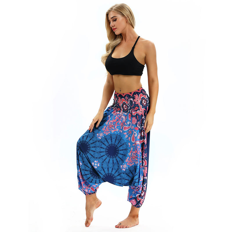 Women's Baggy Harem Pant - Pink Sunflowers