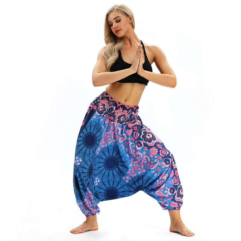 Women's Baggy Harem Pant - Pink Sunflowers