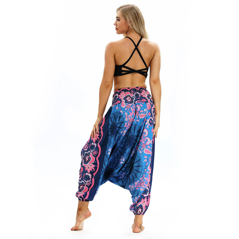 Women's Baggy Harem Pant - Pink Sunflowers