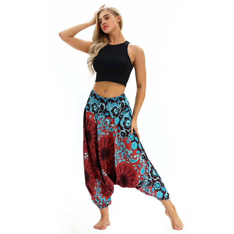 Women's Baggy Harem Pant - Pink Sunflowers