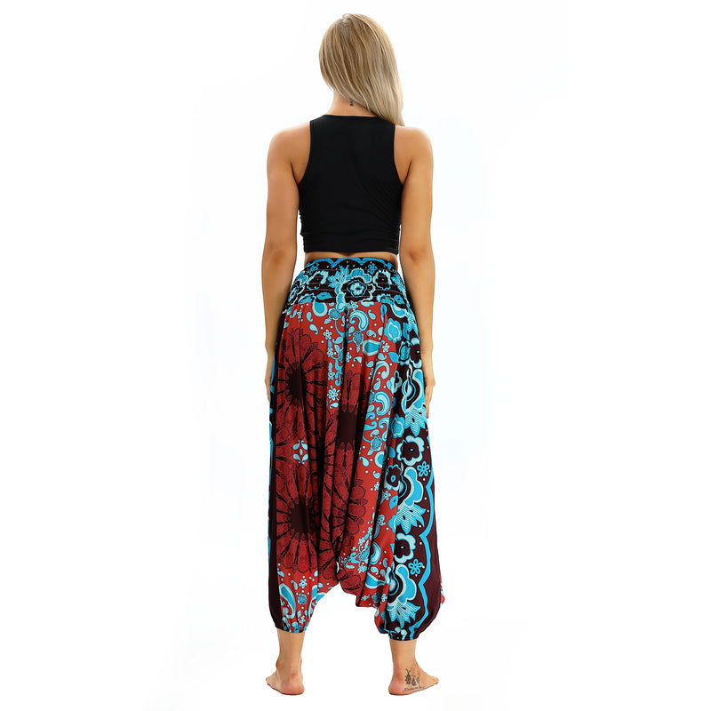 Women's Baggy Harem Pant - Pink Sunflowers