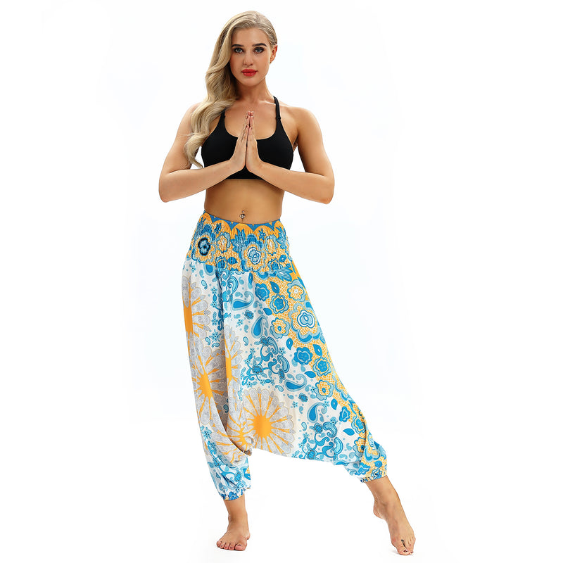 Women's Baggy Harem Pant - Pink Sunflowers