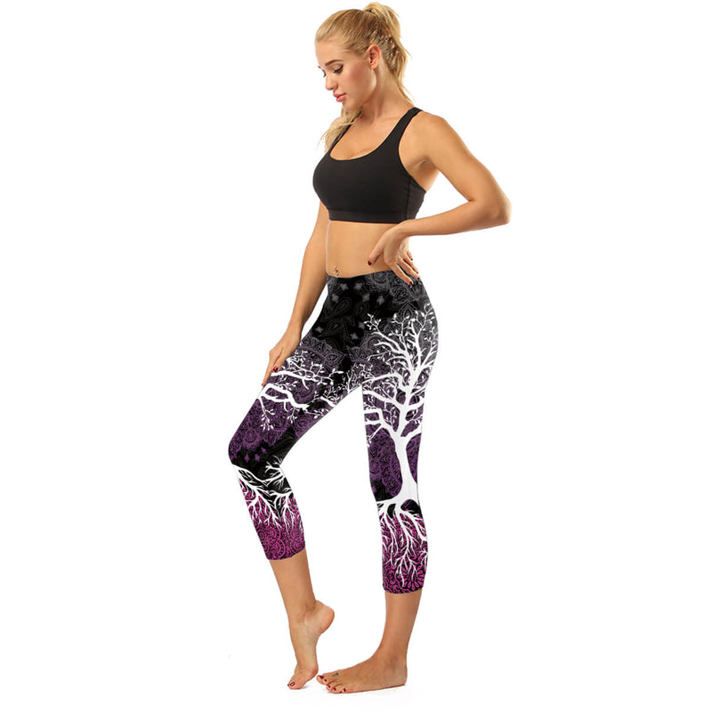 High Rise Black Tree of life Capris | A Small Pocket on Waistband