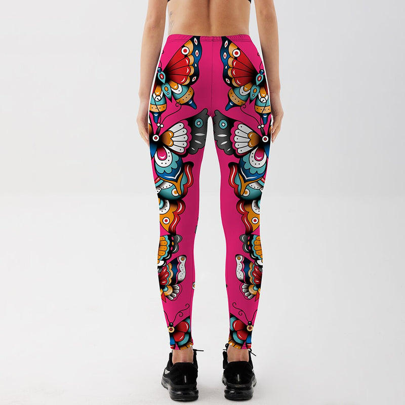 YogaHarem Women's Leggings Butterflies Printed Pink Workout Pant