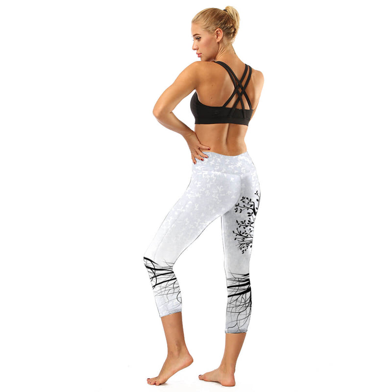 High Rise White Tree of life Capris | A Small Pocket on Waistband