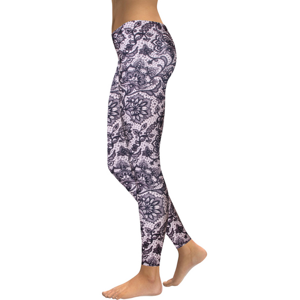Women's Yoga Leggings -Grey Lace