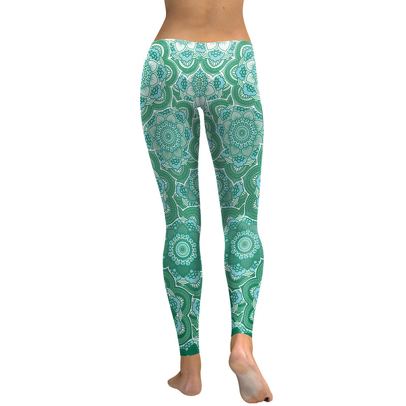 Women's Yoga Leggings - 3D Green Mandala