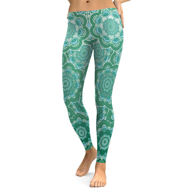 Women's Yoga Leggings - 3D Green Mandala