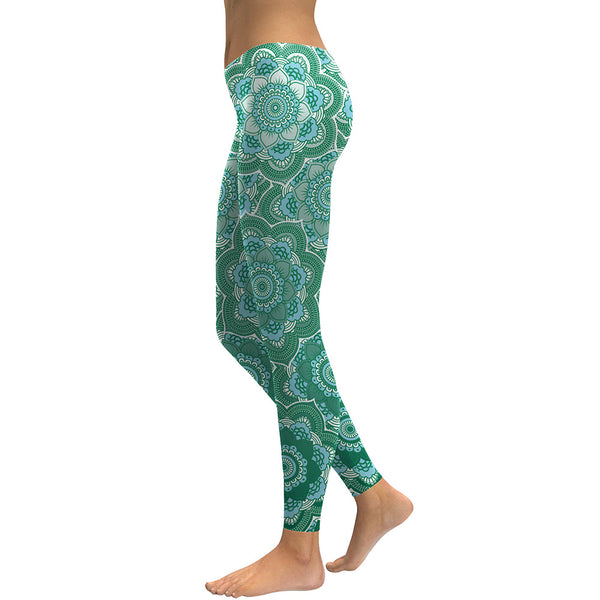 Women's Yoga Leggings - 3D Green Mandala