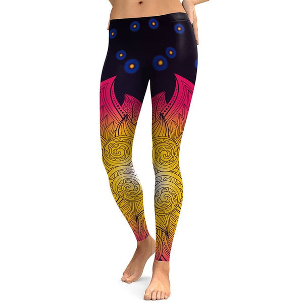 Womens Yoga Leggings - 3D Printed Lotus Flame