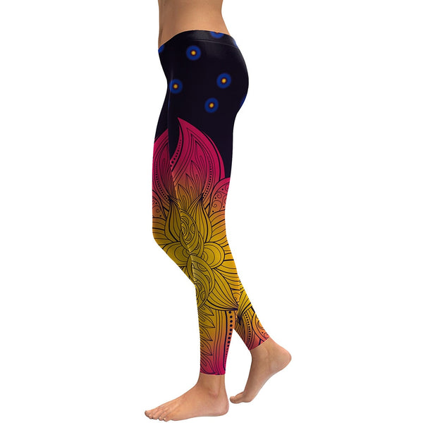Womens Yoga Leggings - 3D Printed Lotus Flame