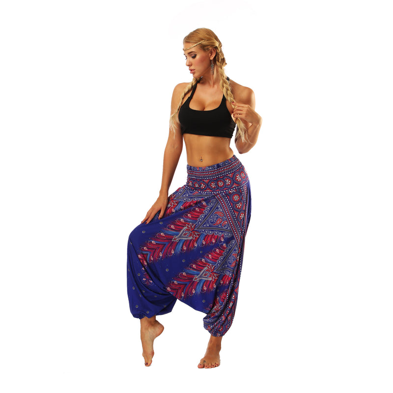 Women's Baggy Harem Pant - White Peacock Feather