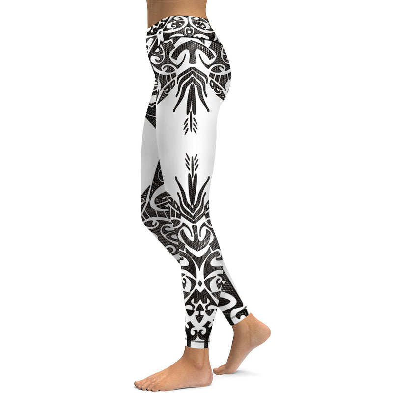 High Waist Women's Yoga Leggings - Black Tatoo