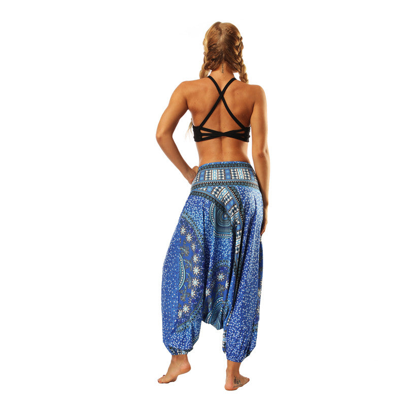 Women's Baggy Harem Pant - Red Belt Round Mandala Floral