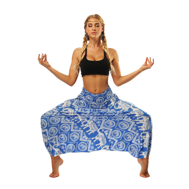 Women's Baggy Harem Pant - Red Belt Round Mandala Floral