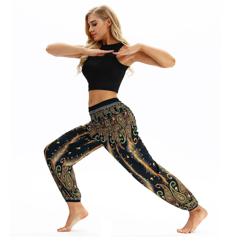 Women's straight Loose Harem Pant - Paisley Feather bloomers