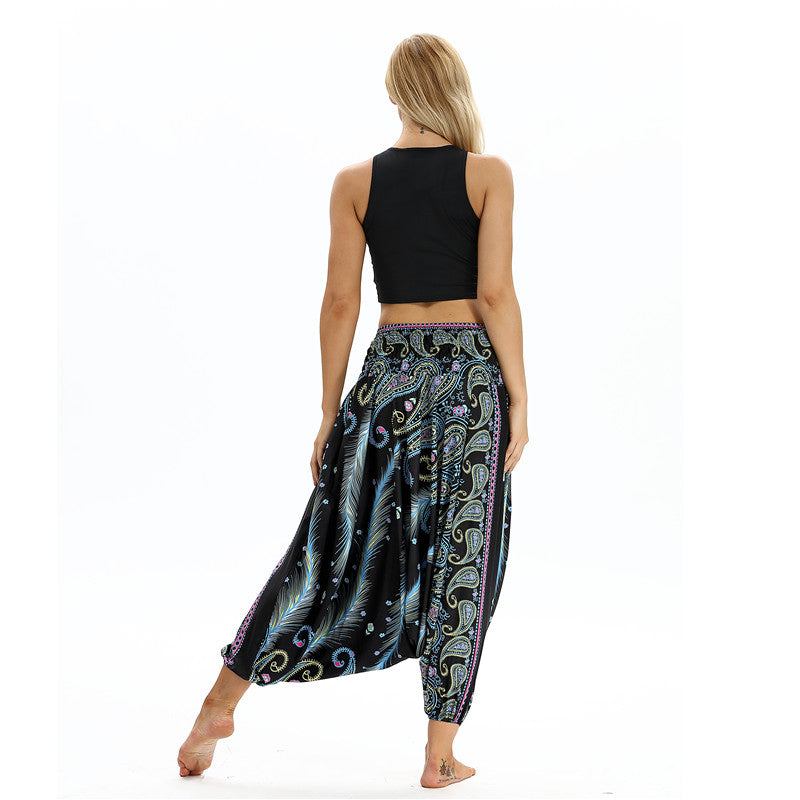 Women's Baggy Harem Pant - Thai Boho Peacock feather