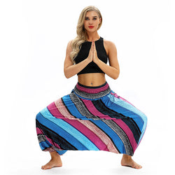 Women's Baggy Harem Pant - Color Stripes Black Red Blue