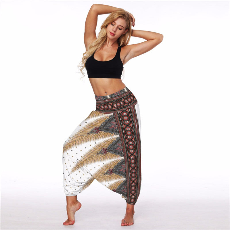 Women's Baggy Harem Pant | Brown Tropical Feather