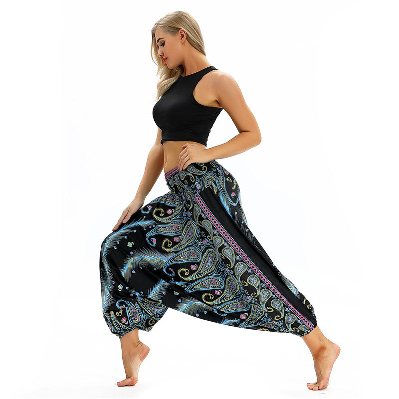 Women's Baggy Harem Pant - Thai Boho Peacock feather