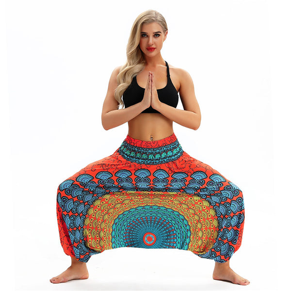 Women's Baggy Harem Pant - Big Round Mandala Floral