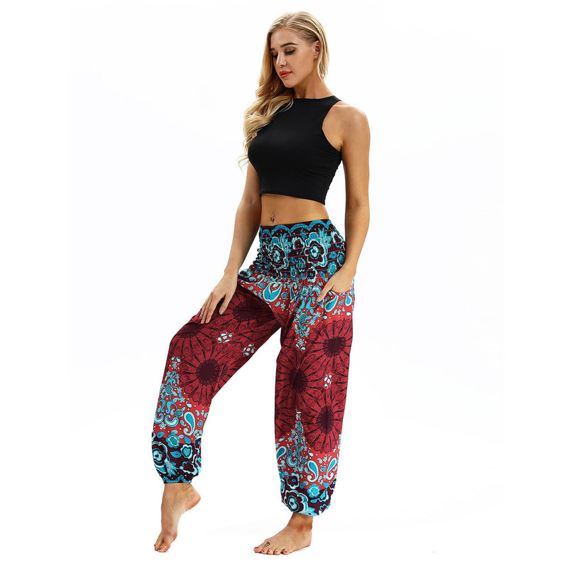 Women's straight Loose Harem Pant - Mandala flowers bloomers