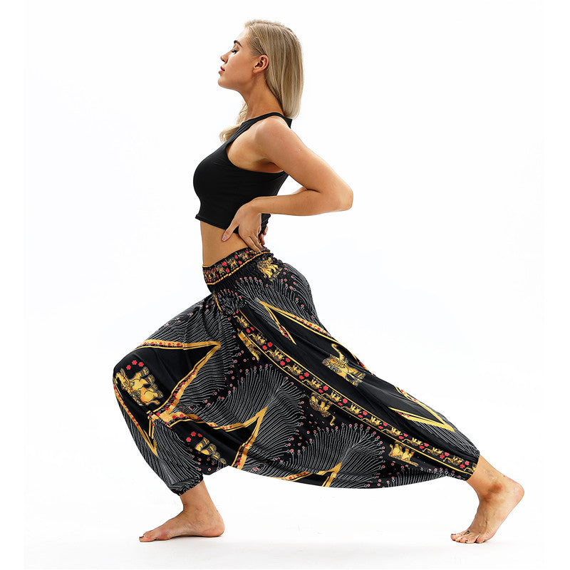 Women's Baggy Harem Pant - Evil Eyes & Gold Elephants