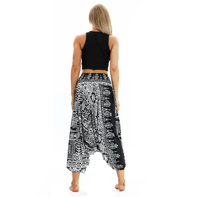 Women's Baggy Harem Pant - Red Black Fishbones