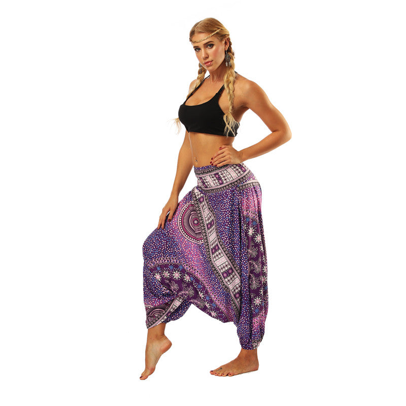 Women's Baggy Harem Pant - Red Belt Round Mandala Floral