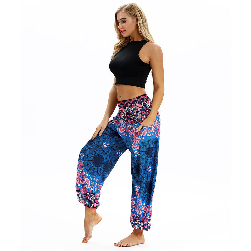 Women's straight Loose Harem Pant - Mandala flowers bloomers