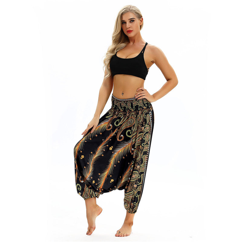 Women's Baggy Harem Pant - Thai Boho Peacock feather