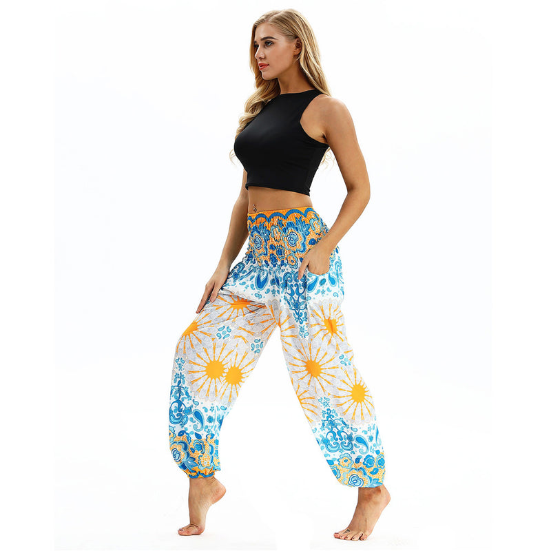 Women's straight Loose Harem Pant - Mandala flowers bloomers