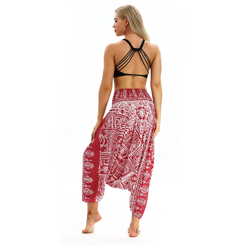 Women's Baggy Harem Pant - Red Black Fishbones