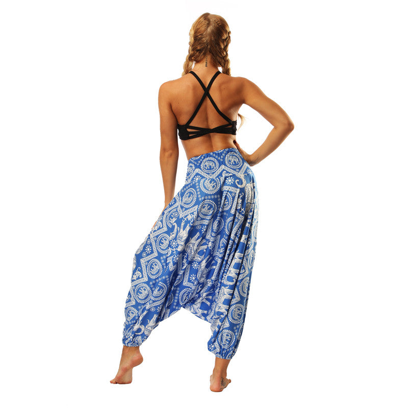 Women's Baggy Harem Pant - Red Belt Round Mandala Floral