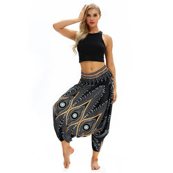 Women's Baggy Harem Pant - Evil Eyes & Gold Elephants