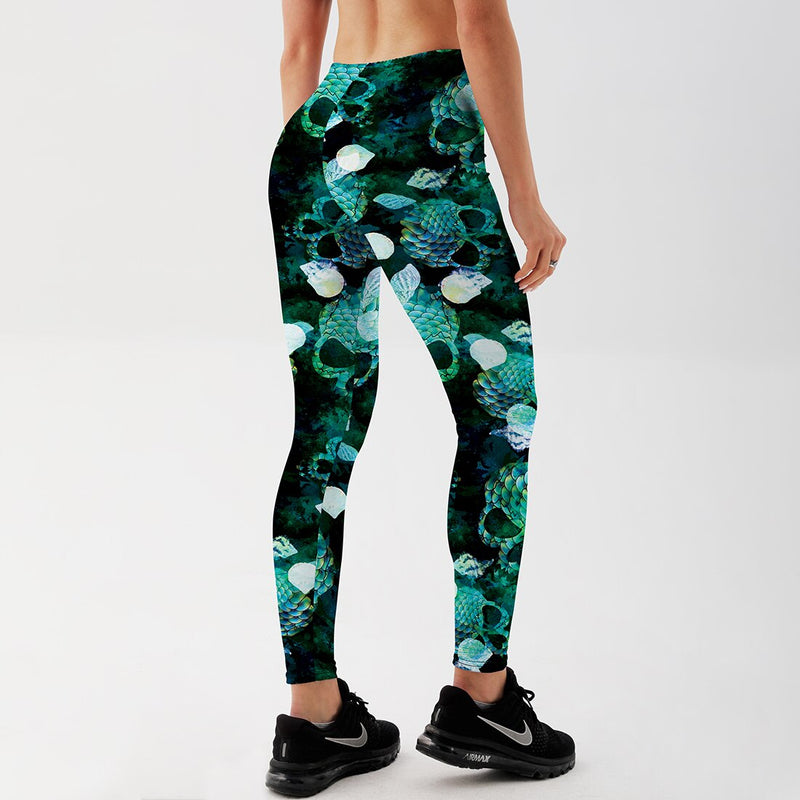 Women's Leggings Turquoise Skull Workout Fitness Pants