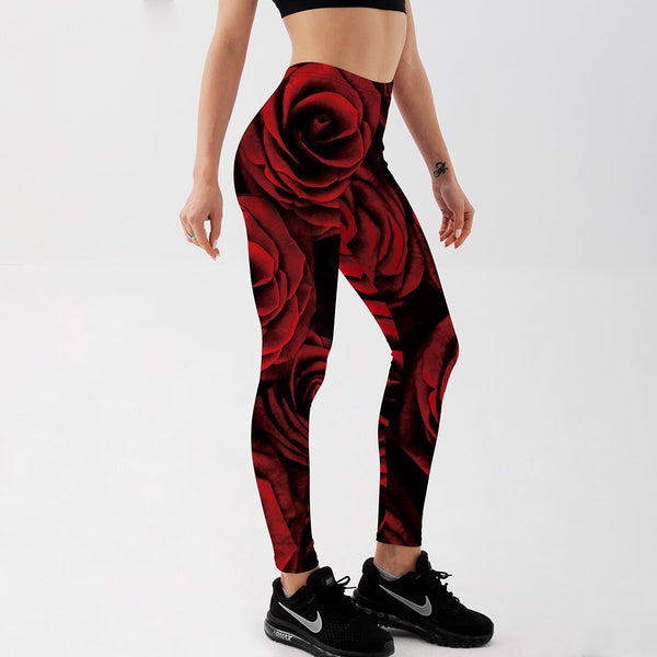 Women's Leggings Red Roses Printed Workout Pants