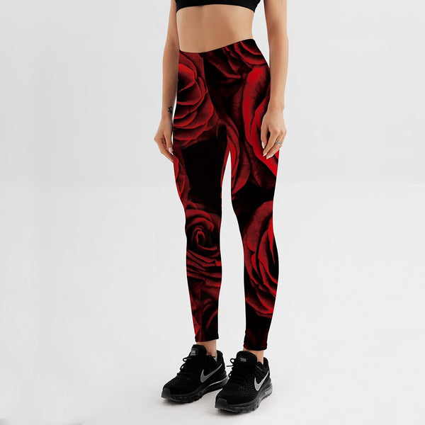Women's Leggings Red Roses Printed Workout Pants