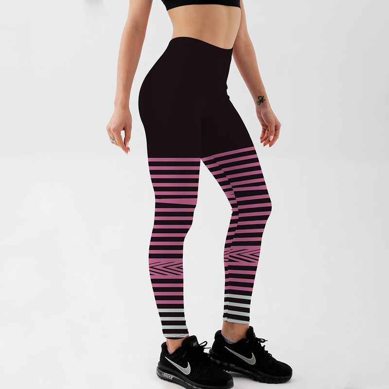 Women's Leggings Pink Stripe Printed Fitness Workout Pants Plus