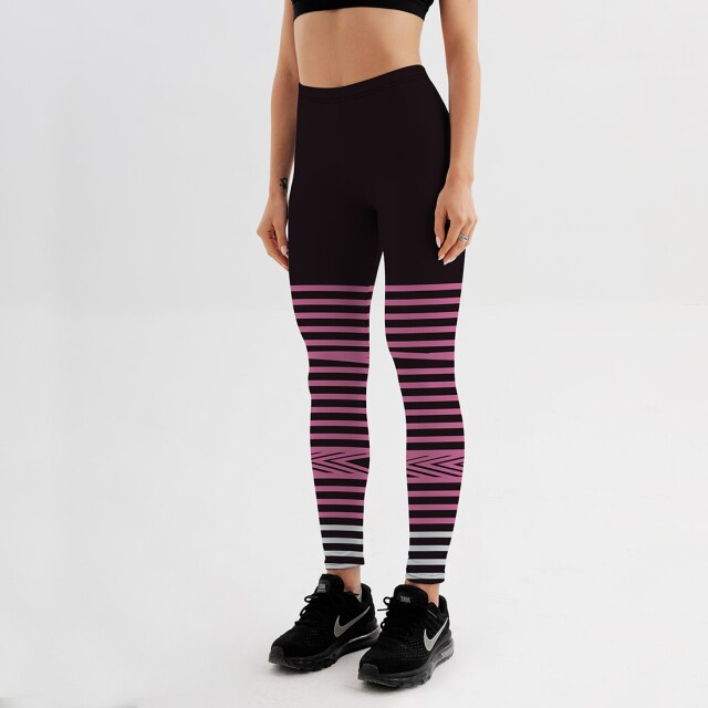 Women's Leggings Pink Stripe Printed Fitness Workout Pants Plus