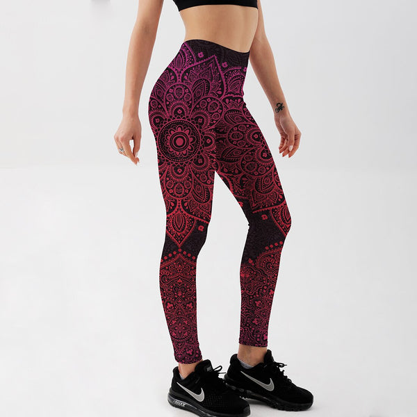Women's Leggings Rosy Pink Mandala Floral Printed Fitness Workout
