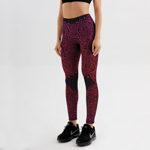 Women's Leggings Rosy Pink Mandala Floral Printed Fitness Workout