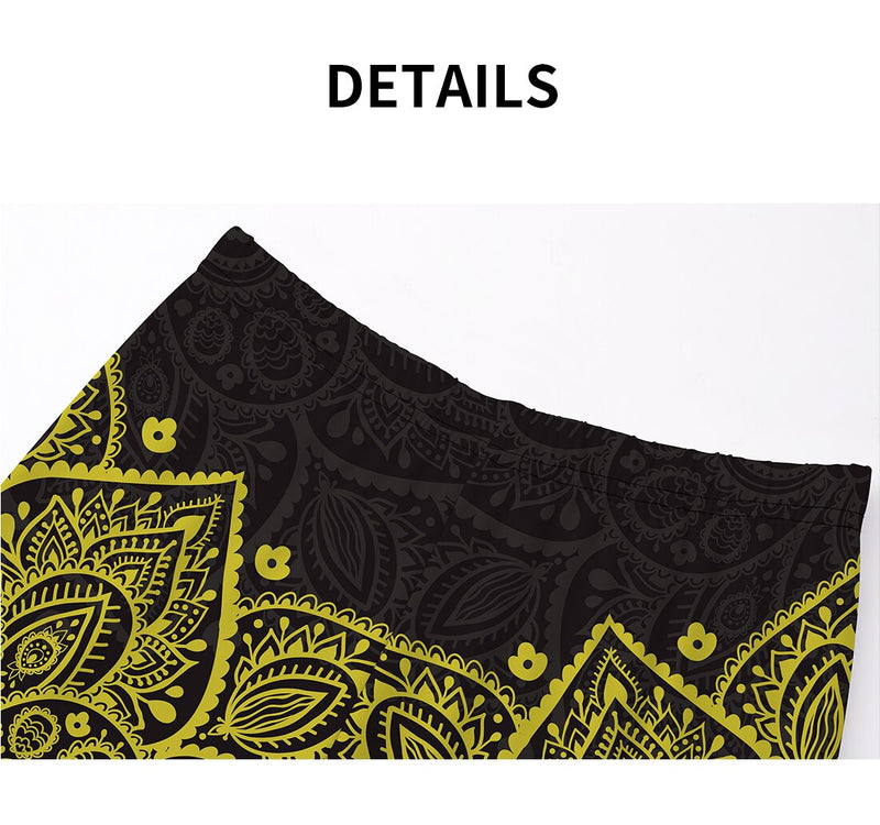 Women's Leggings Yellow Black Mandala Floral Printed Workout Fitness Activewear