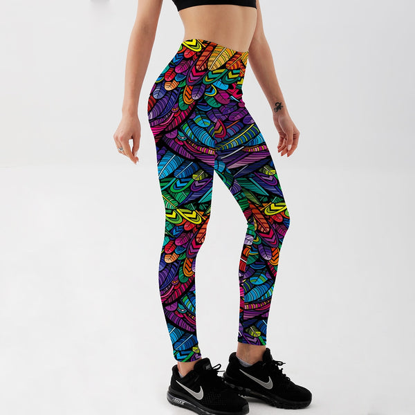 Women's Leggings Color Feathers Printed