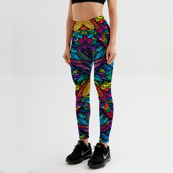 Women's Leggings Color Feathers Printed