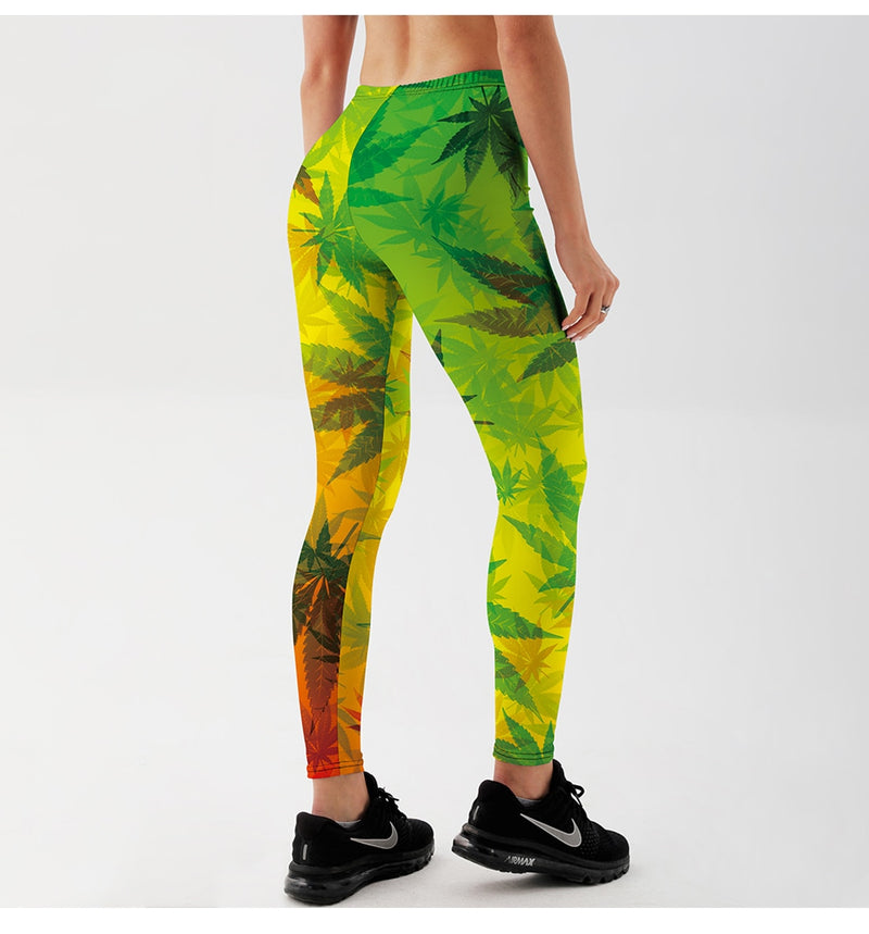 Women's Leggings Green Leaves Workout Fitness Pants