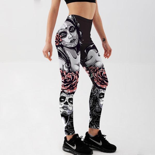 Women's Leggings Gothic Roses Printed Fitness Workout Pants