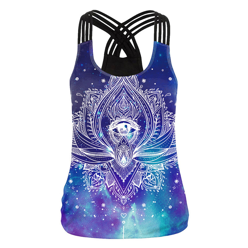 Cross Spagehtti Ombre Flower Women Tank Tops Mandala print Camisole